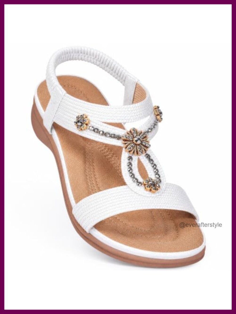Faux Leather Flat Sandals Memory Foam Arch Support Rhinestone Dressy Summer